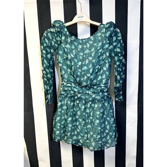RACHEL ZOE Dolores Boat Neck Ruched Sleeve Chiffon Mini Dress Size XS $385 - Picture 4 of 11